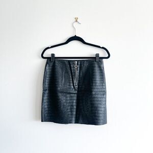 H&M Mini Skirt Faux Leather Animal Print Black Front Zip Women's 8
